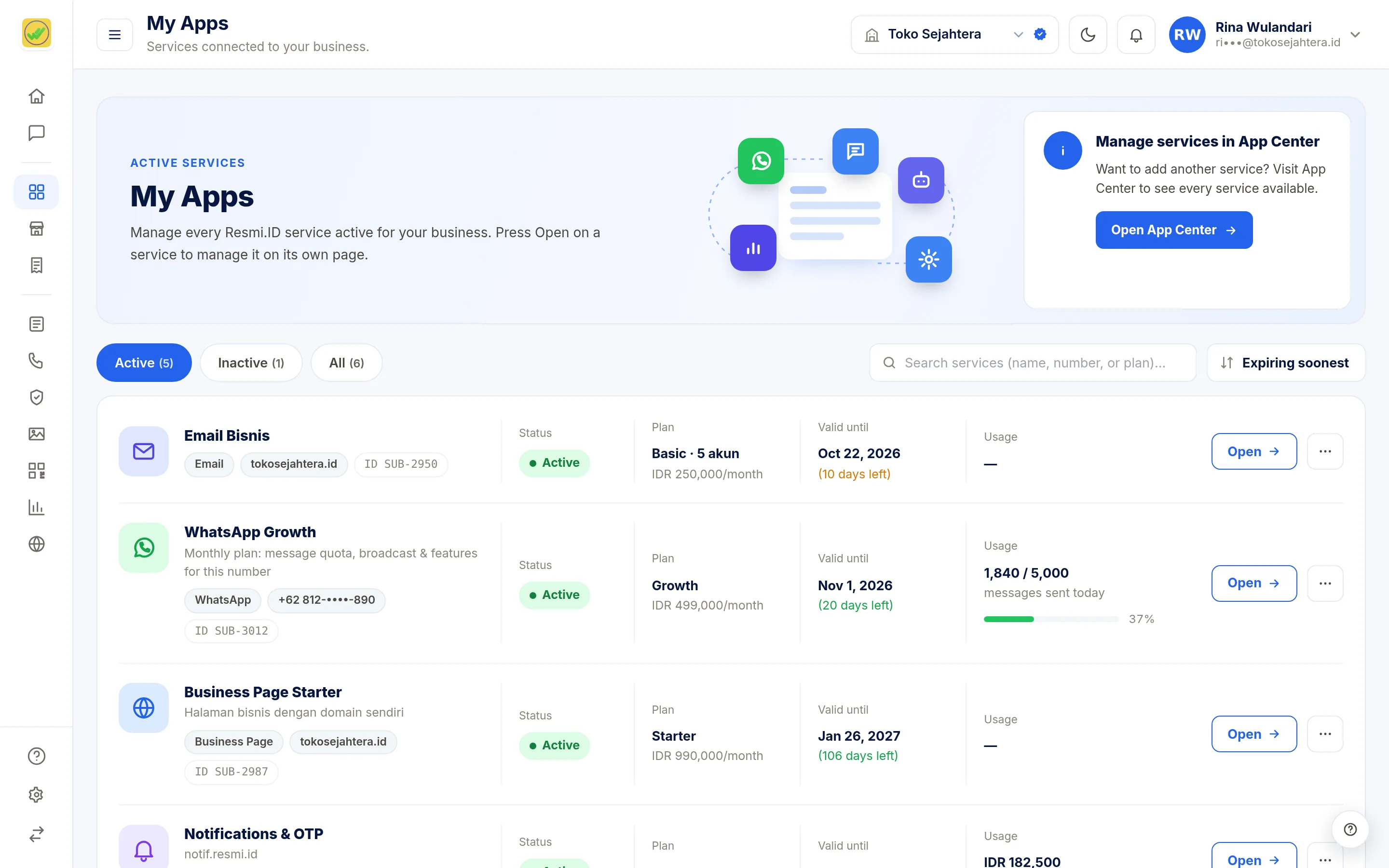 Screenshot of the page My Apps & App Center — My Apps