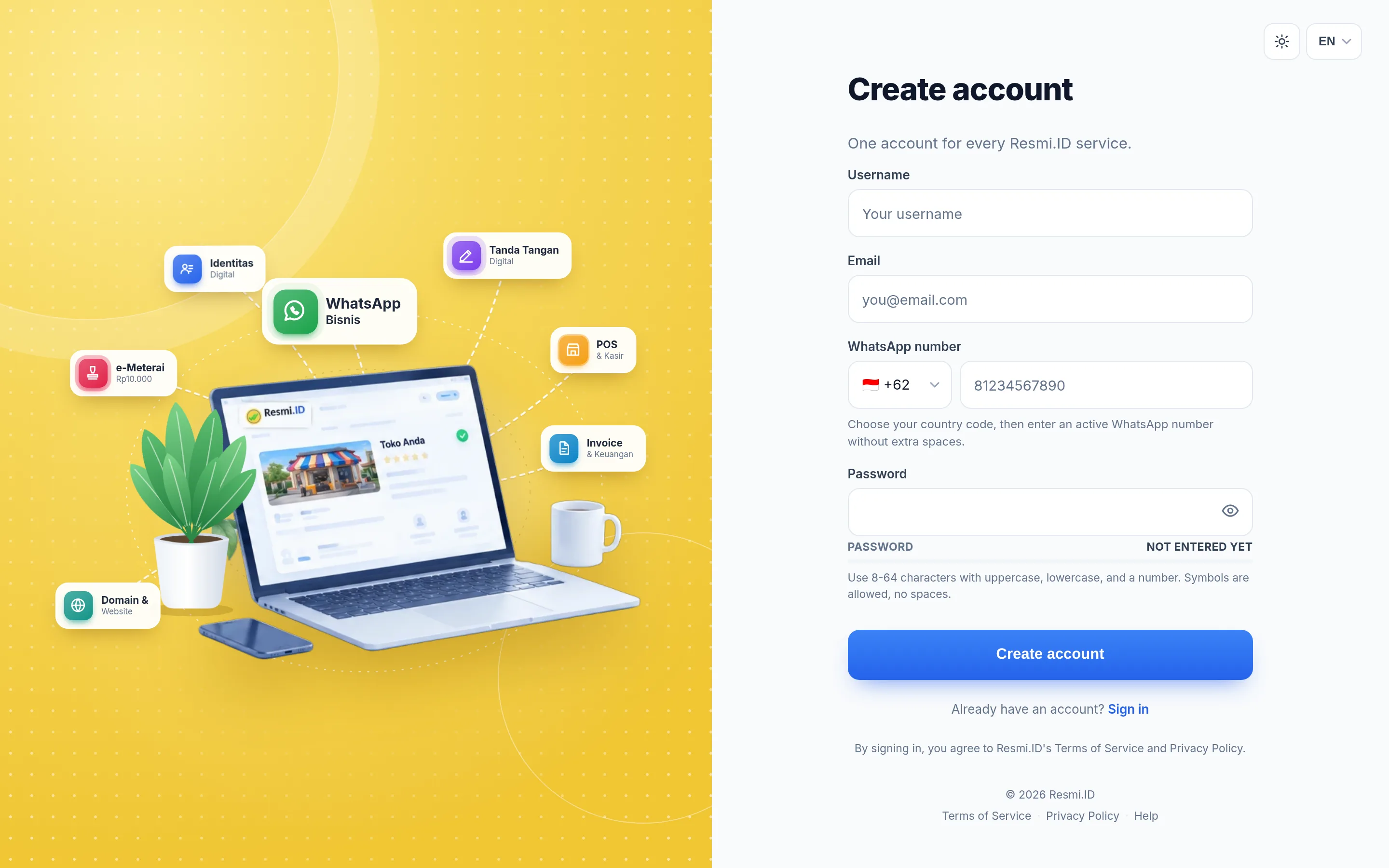 Screenshot of the page Register & activate your account