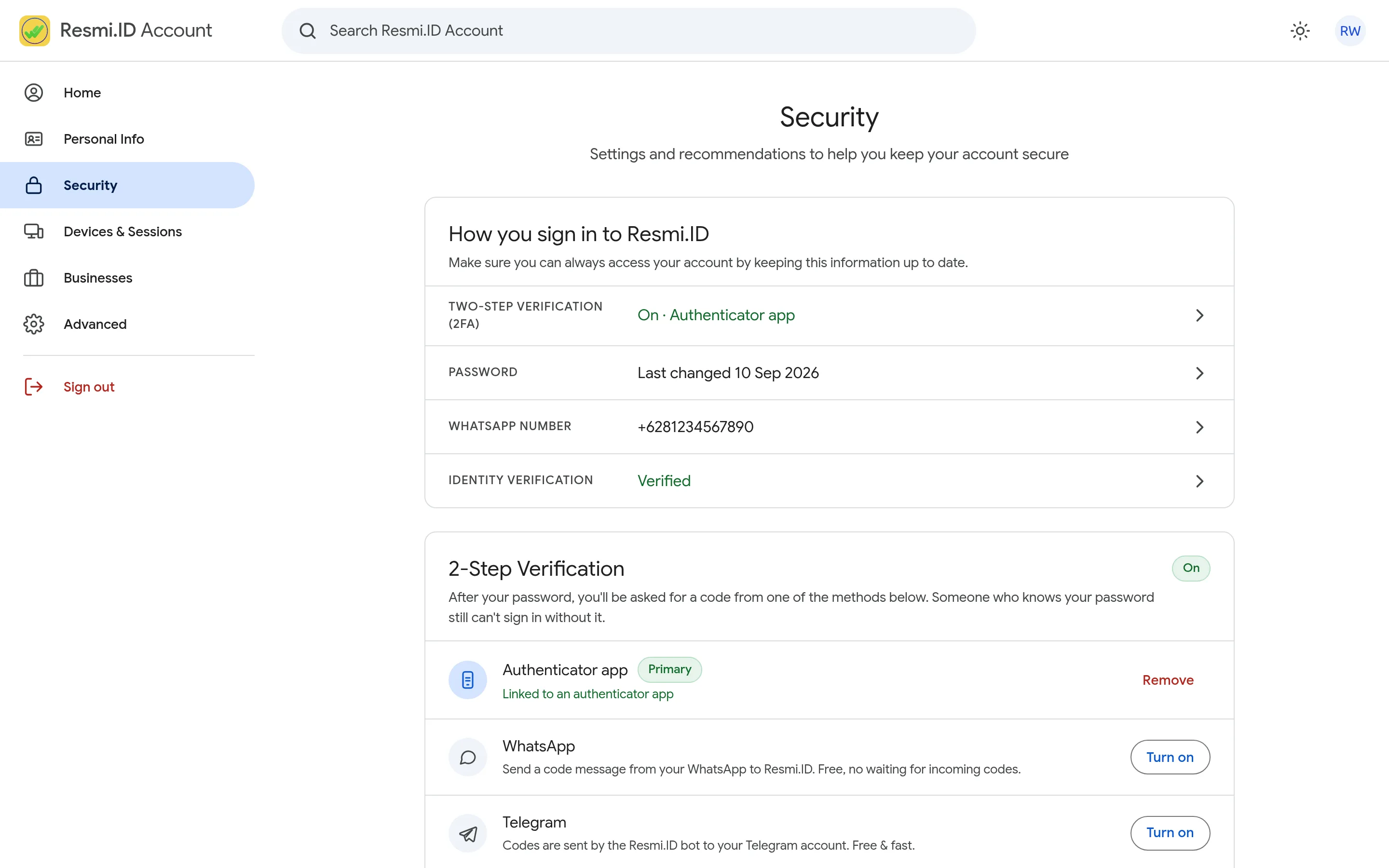 Screenshot of the page Change your email or WhatsApp number