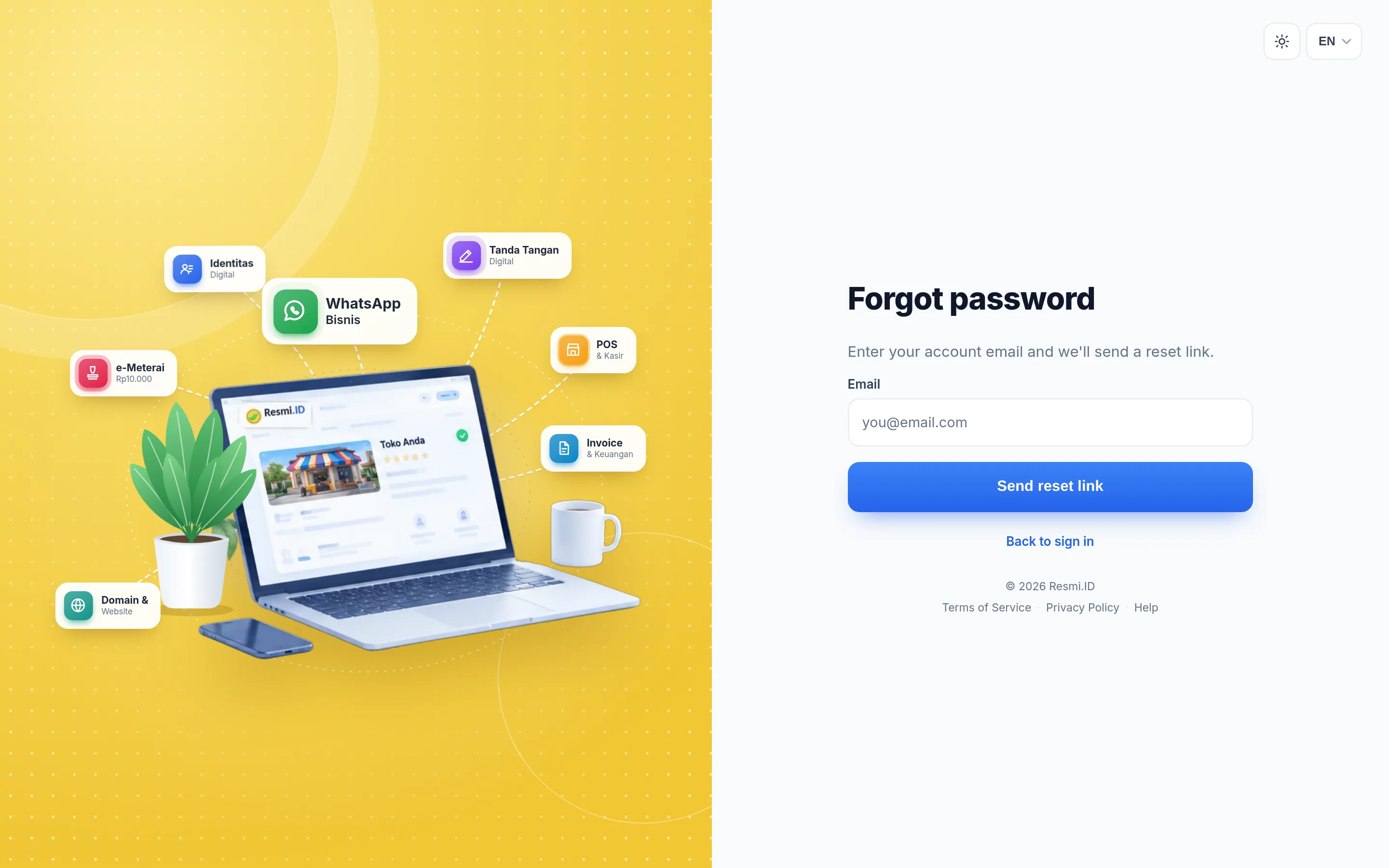 Screenshot of the page Forgot password — Request a reset link