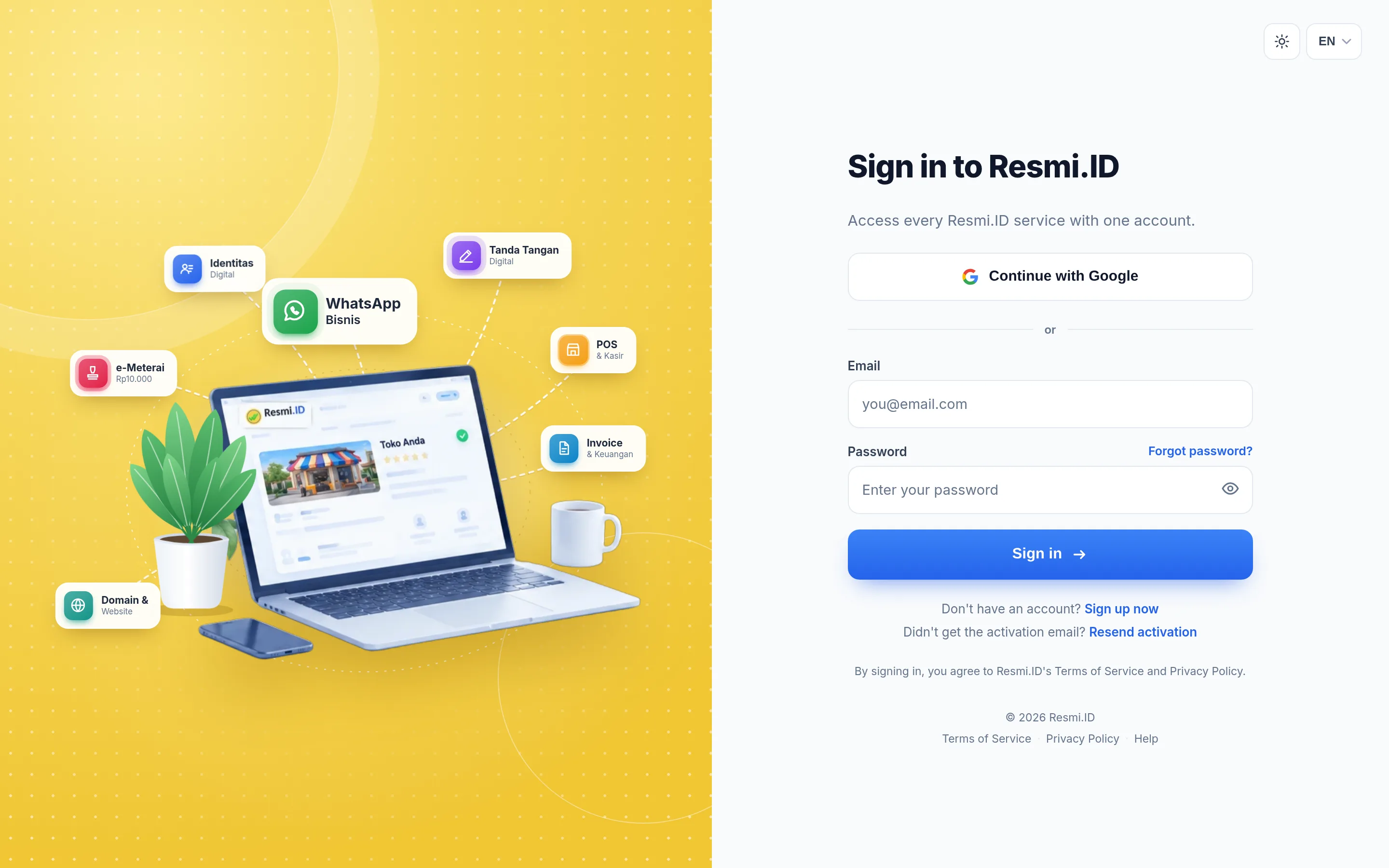 Screenshot of the page Sign in to your Resmi.ID account